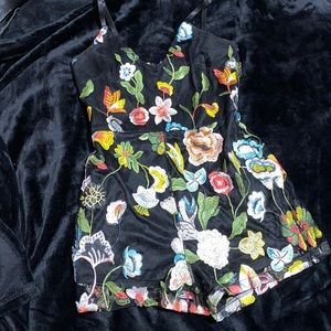 Black Mesh Floral Romper